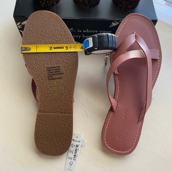 Madewell Rose Leather Boardwalk Crisscross Thong Sandals Size 6 - Picture 7 of 9
